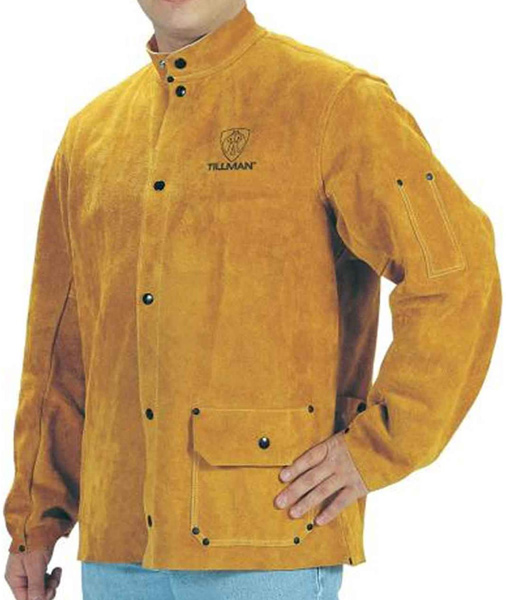 Tillman Leather Welding Jacket #3280 Man wearing fashionable yellow jacket made from top quality leather torso only